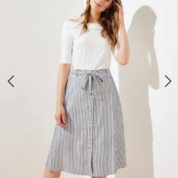 LOFT Dresses & Skirts - Loft Striped Tie Waist Snap Front Skirt